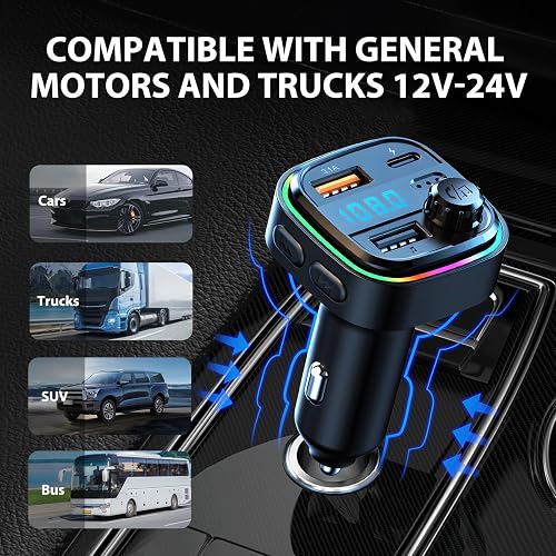 Transmetteur FM Bluetooth pour Voiture avec Charge Rapide USB – Kit Mains Libres & Lecteur MP3