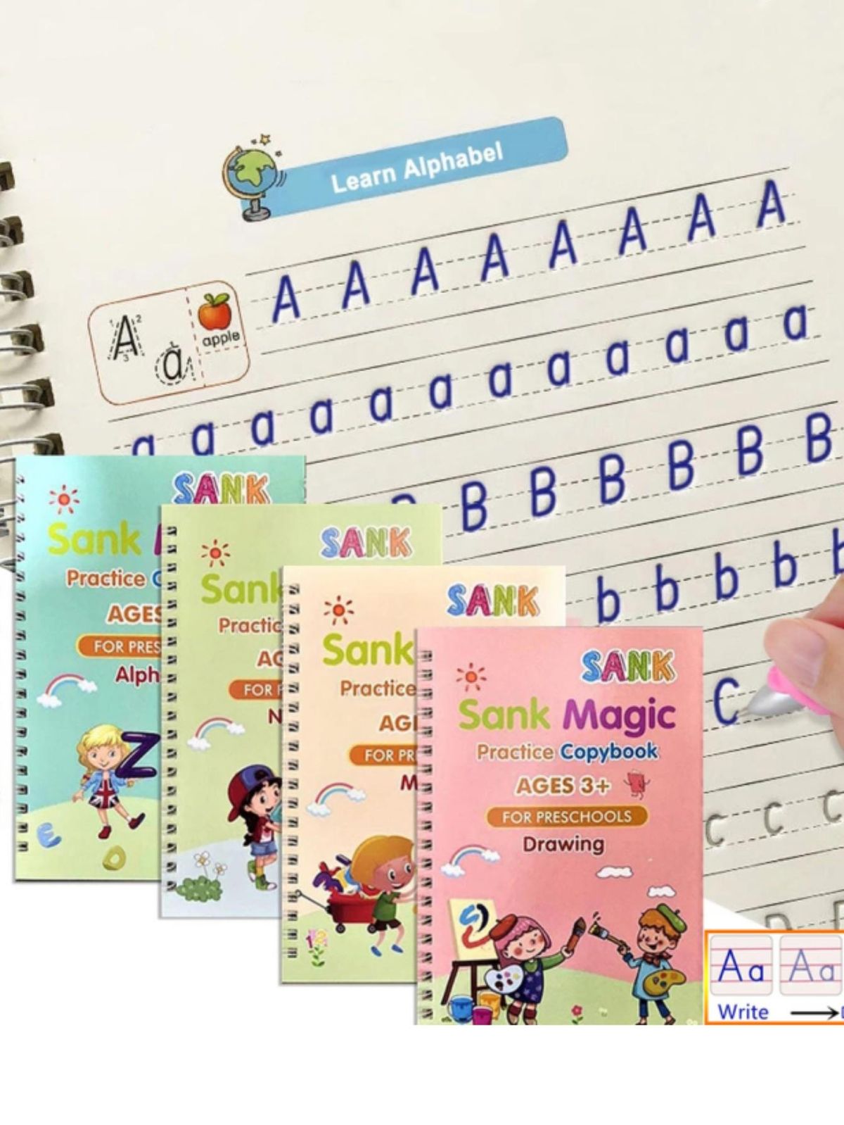 Kit d'entraînement à l'écriture manuscrite KiddoSpace(4livres+1xPoignée de stylo+1Stylo à Encre Spécial)