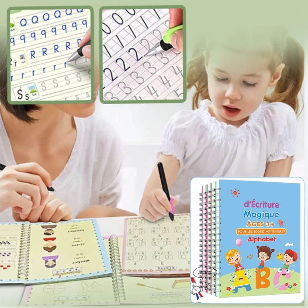 Kit d'entraînement à l'écriture manuscrite KiddoSpace(4livres+1xPoignée de stylo+1Stylo à Encre Spécial)