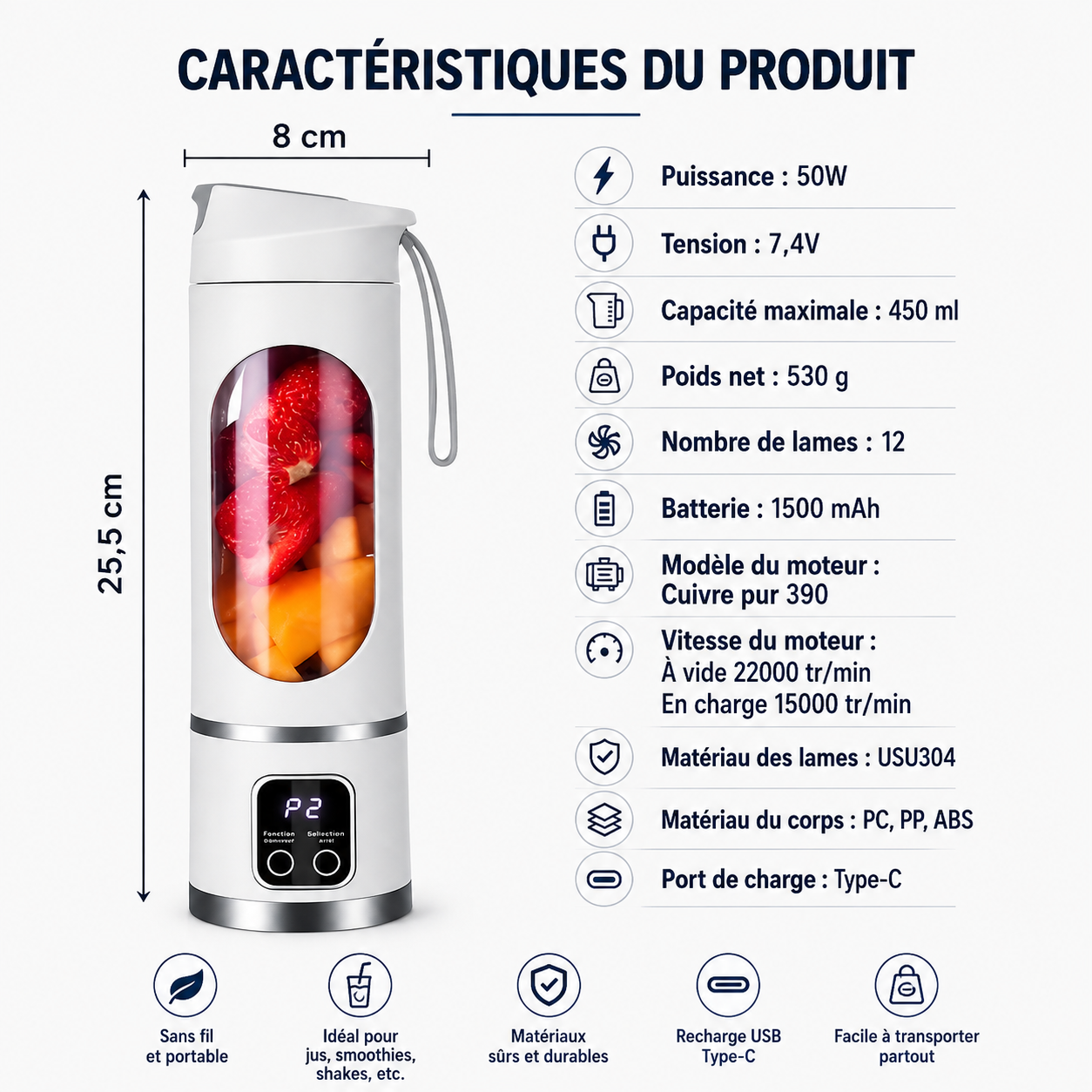 🍓 Mixez vos fruits frais avec le blender portable rechargeable 🥤