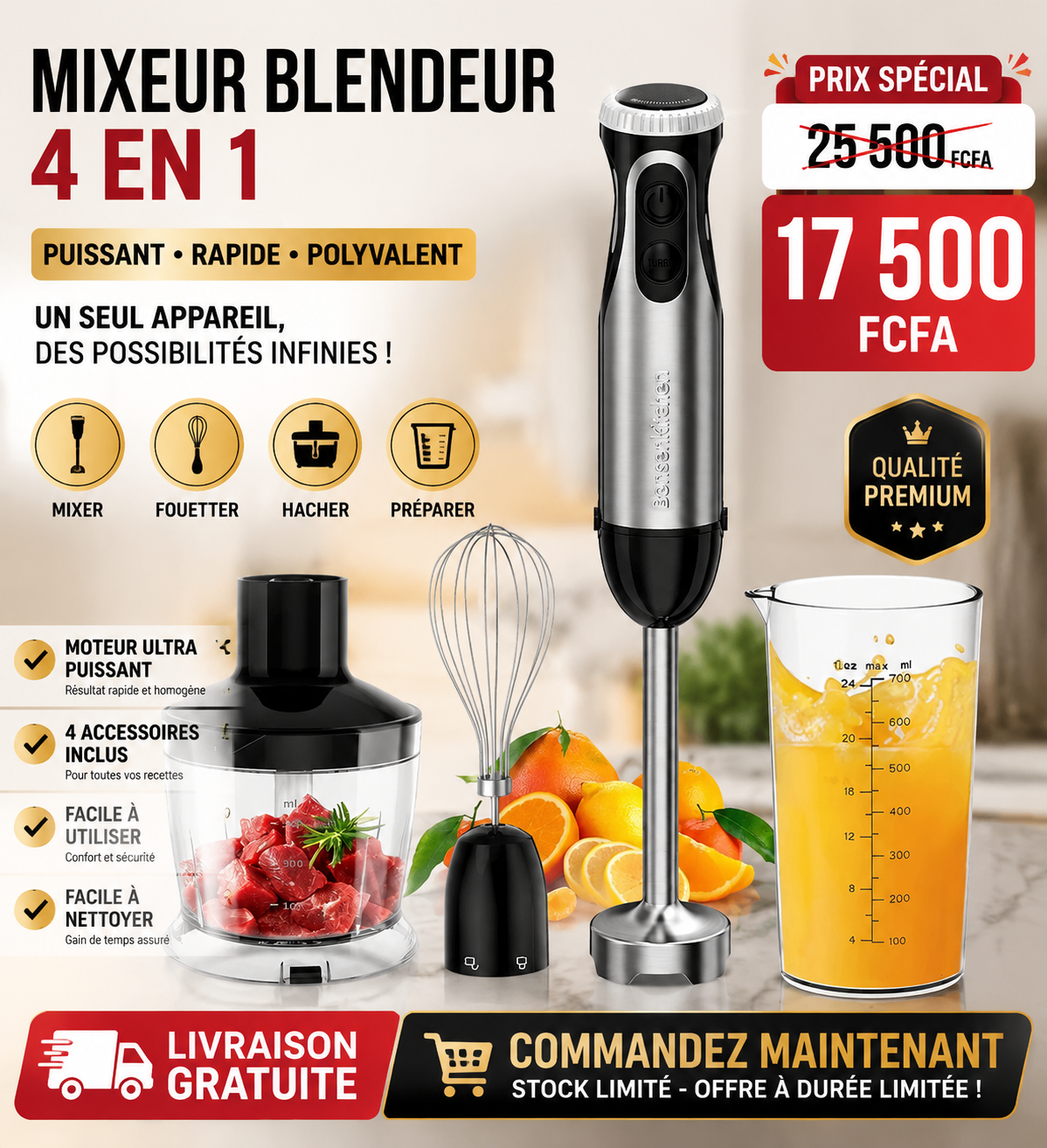 Le MIXEUR BLENDEUR 4 EN 1