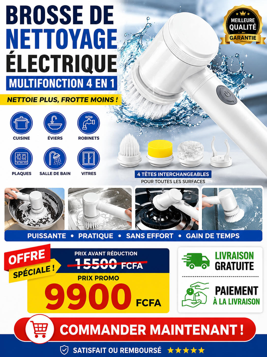 ✨🧼 BROSSE DE NETTOYAGE ÉLECTRIQUE MULTIFONCTION 4 EN 1 🧼✨