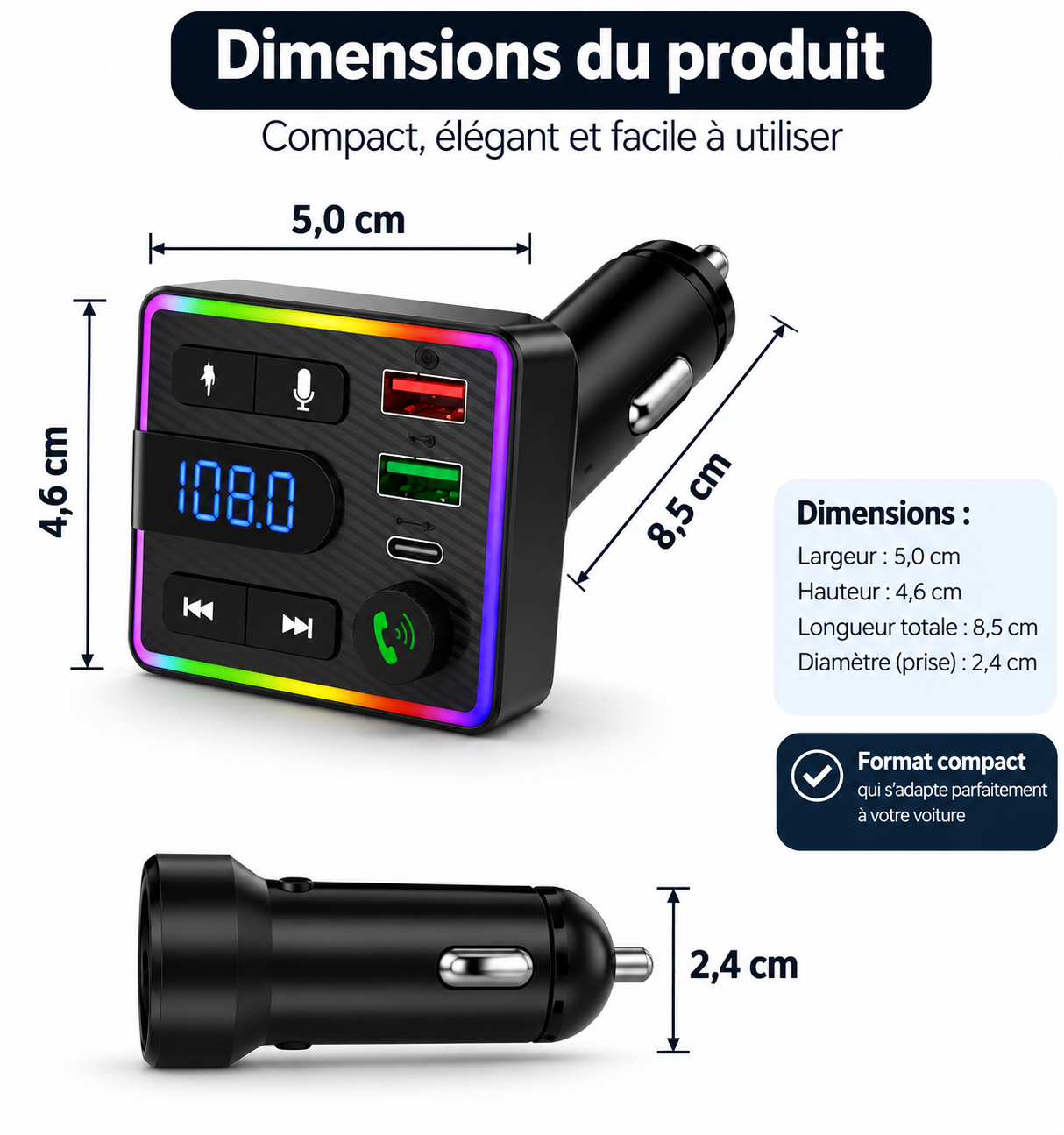 Transmetteur FM Bluetooth M35 avec télécommande fournie