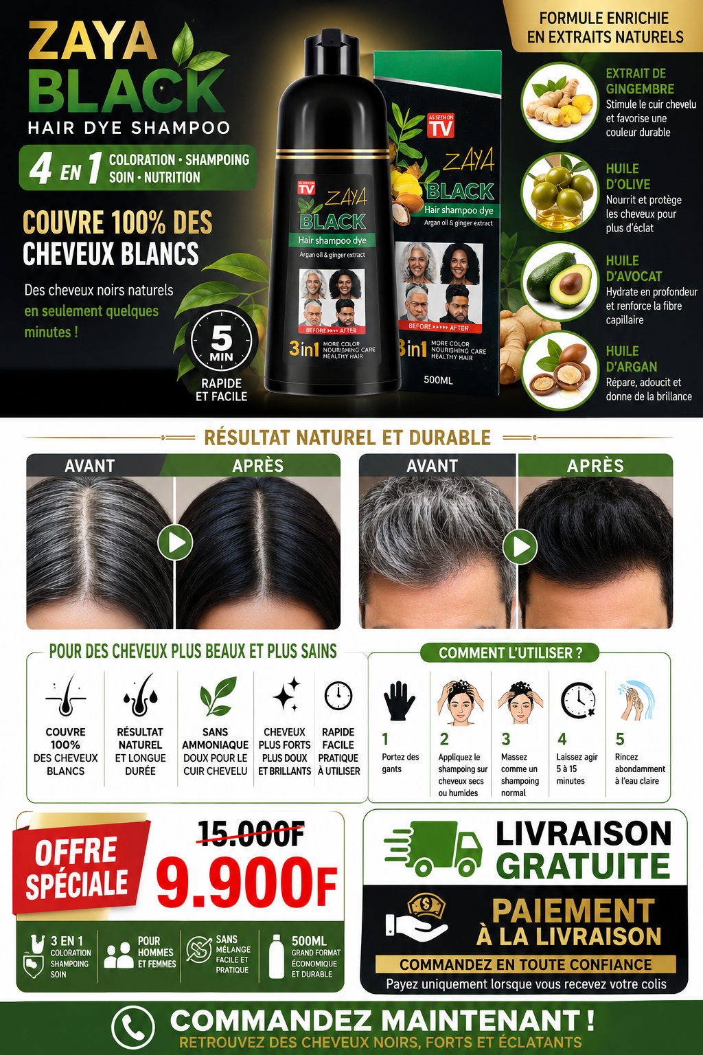 🖤 SHAMPOING COLORANT BLACK 4 EN 1 🖤
