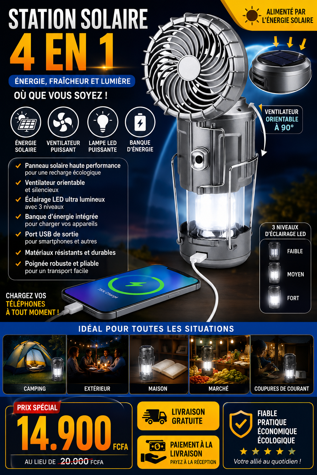 🔦 LAMPE 4 EN 1 - CAMPING • URGENCE • ÉLECTRICITÉ