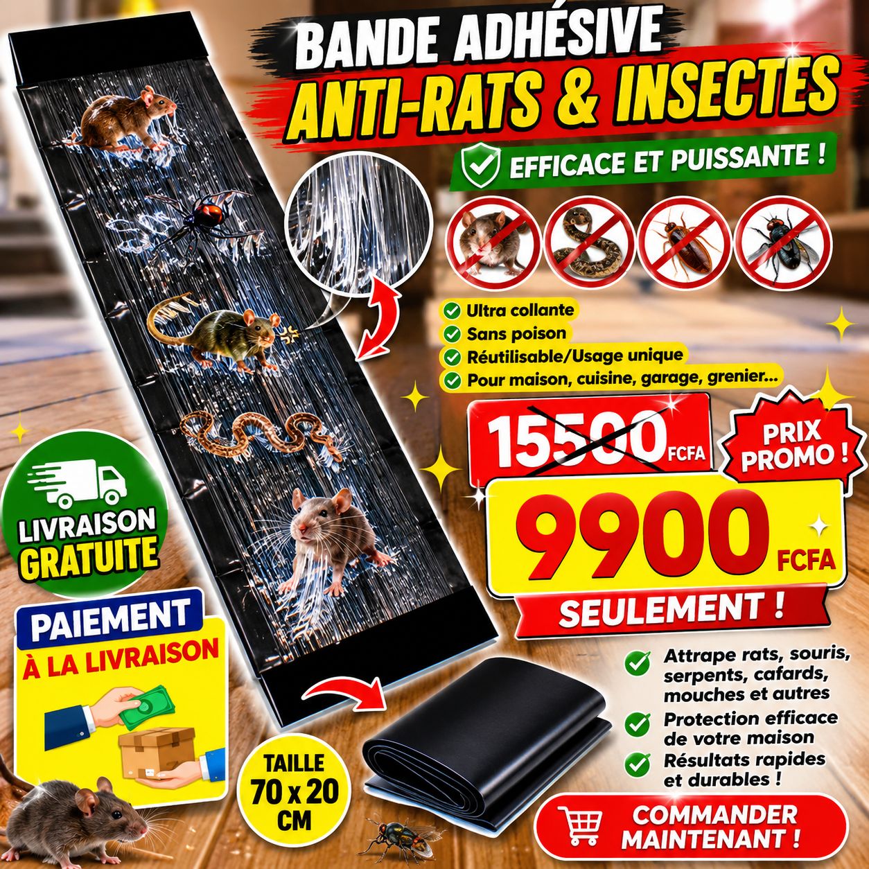 🐭 Tapis Piège Adhésif  Anti-Rongeurs Ultra-Fort