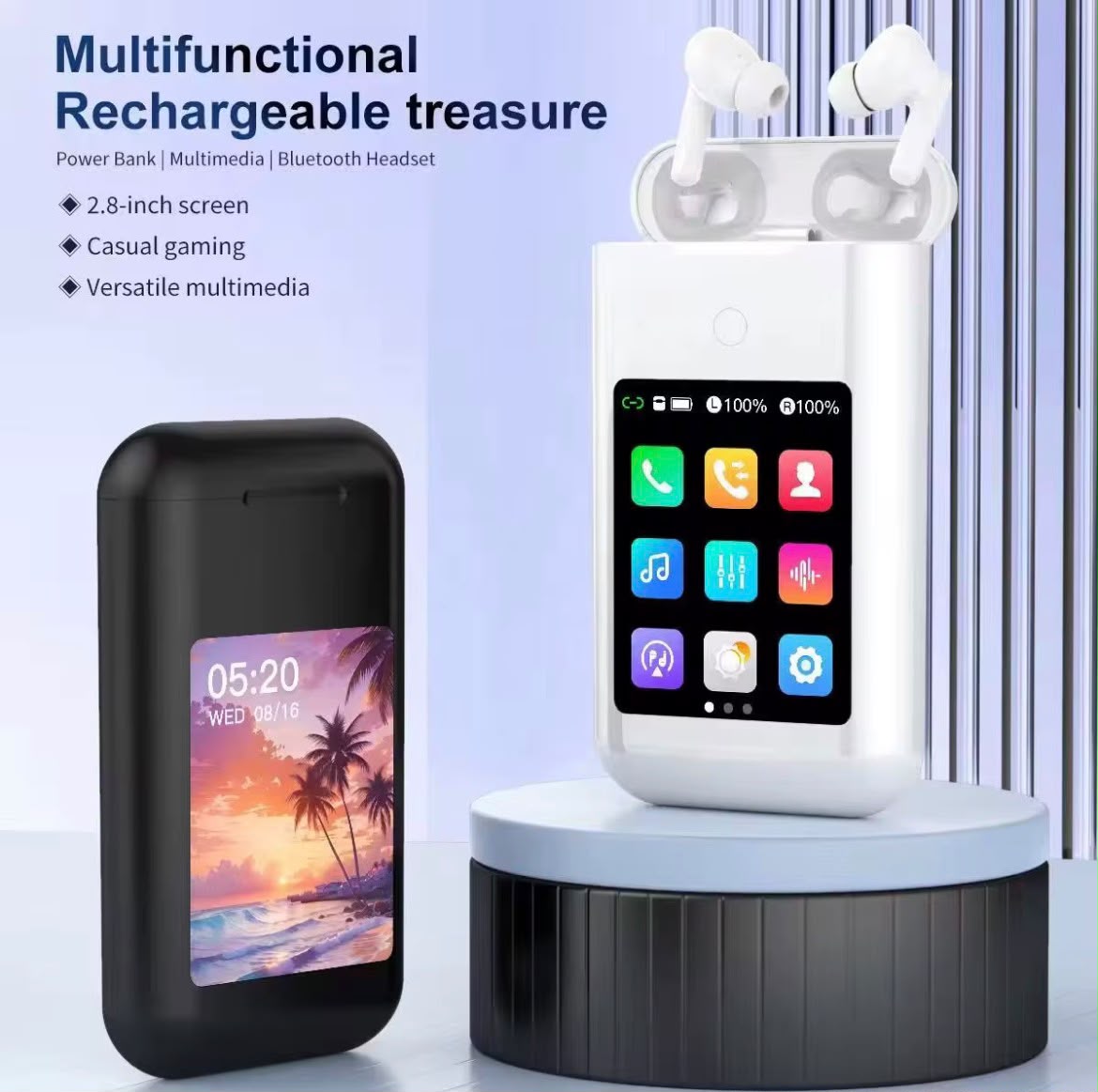🎧 ÉCOUTEURS BLUETOOTH 3 EN 1 AVEC POWERBANK ET ECRANT TACTILE INTÉGRÉ