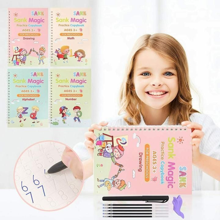Kit d'entraînement à l'écriture manuscrite KiddoSpace(4livres+1xPoignée de stylo+1Stylo à Encre Spécial)