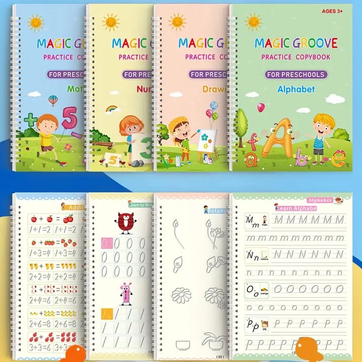 Kit d'entraînement à l'écriture manuscrite KiddoSpace(4livres+1xPoignée de stylo+1Stylo à Encre Spécial)